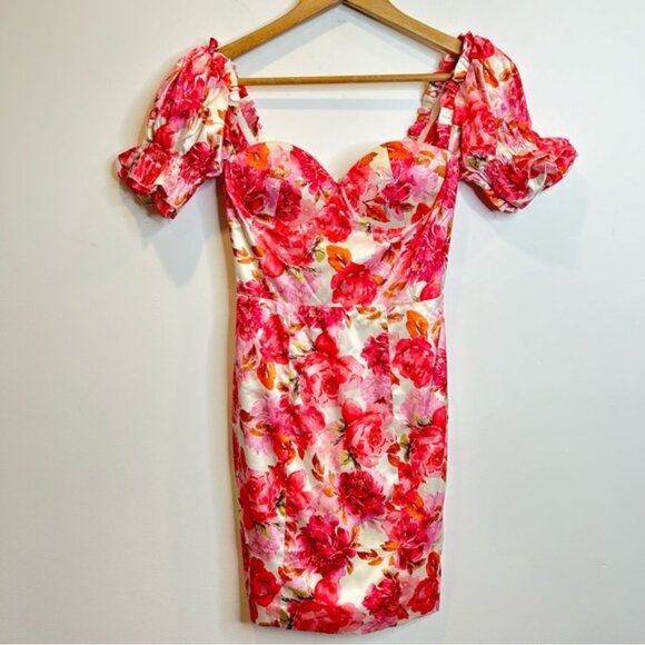 Alamour The Label Carrie Floral Off the Shoulder Mini Dress - Picture 2 of 7